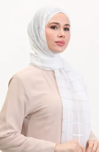 Simli Keten Şal 2072-05 Beyaz