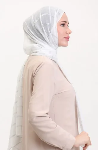 Simli Keten Şal 2072-05 Beyaz