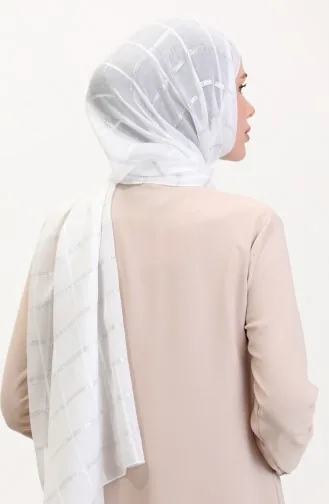 Simli Keten Şal 2072-05 Beyaz