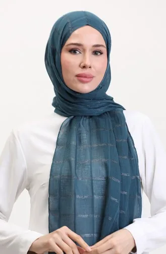 Simli Keten Şal 2072-09 Petrol Mavisi