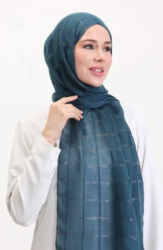 Simli Keten Şal 2072-09 Petrol Mavisi