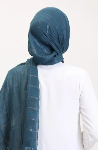 Simli Keten Şal 2072-09 Petrol Mavisi