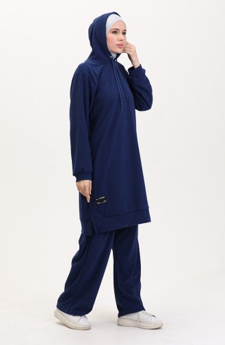 Kapüşonlu Tunik Pantolon İkili Takım 0566-02 Saks