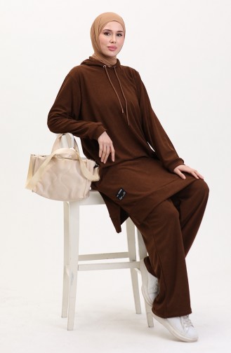 Kapüşonlu Tunik Pantolon İkili Takım 0566-05 Taba