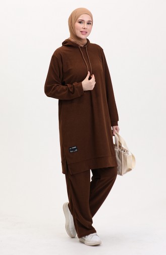 Kapüşonlu Tunik Pantolon İkili Takım 0566-05 Taba