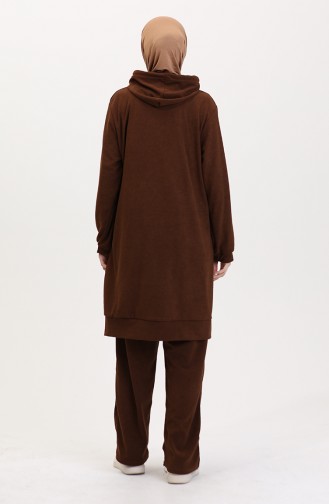 Kapüşonlu Tunik Pantolon İkili Takım 0566-05 Taba