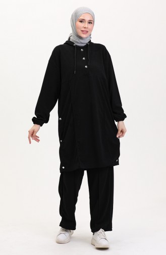 Kapüşonlu Tunik Pantolon İkili Takım 0567-01 Siyah