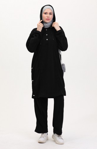 Kapüşonlu Tunik Pantolon İkili Takım 0567-01 Siyah