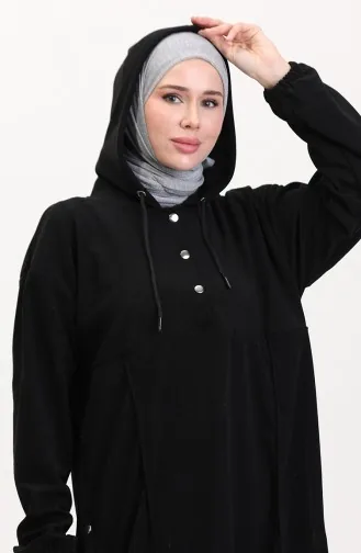 بدلة تونيك بغطاء رأس وبنطلون من قطعتين 0567-01 أسود 0567-01