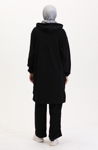 Kapüşonlu Tunik Pantolon İkili Takım 0567-01 Siyah