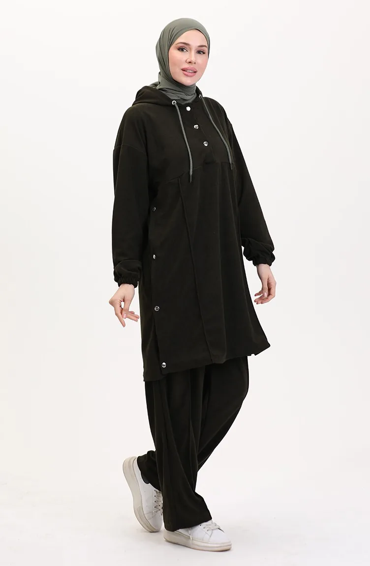 Ensemble Deux Pièces Tunique à Capuche Et Pantalon 0567-02 Kaki 0567-02