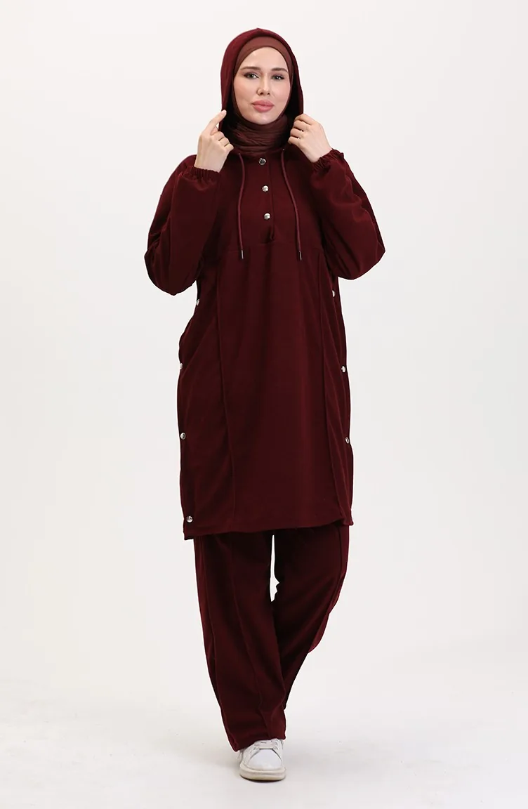 Ensemble Deux Pièces Tunique à Capuche Et Pantalon 0567-03 Bordeaux 0567-03