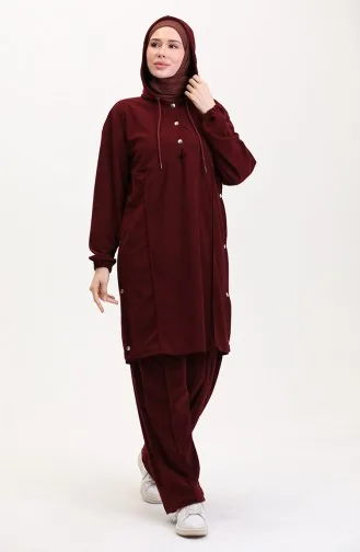 Ensemble Deux Pièces Tunique à Capuche Et Pantalon 0567-03 Bordeaux 0567-03