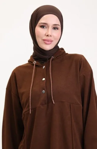 Hooded Tunic Trousers Two Piece Suit 0567-04 Brown 0567-04