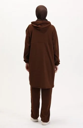 Hooded Tunic Trousers Two Piece Suit 0567-04 Brown 0567-04