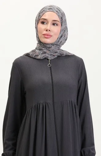 Crepe Stof Gesmokte Abaya Met Rits 1018-10 Antraciet 1018-10