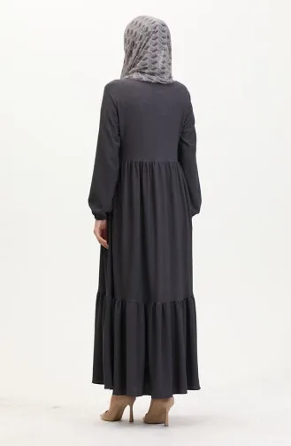 Crepe Stof Gesmokte Abaya Met Rits 1018-10 Antraciet 1018-10