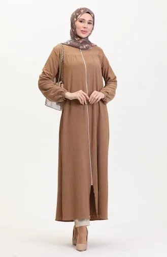 Kolu Lastikli Fermuarlı Ferace 5055-02 Sütlü kahve