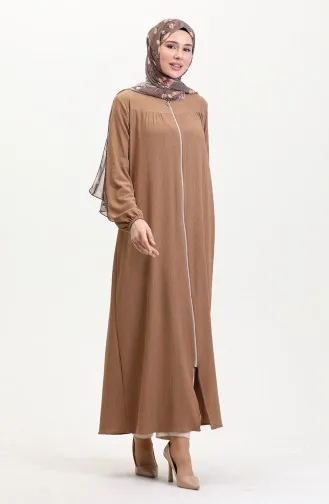 Kolu Lastikli Fermuarlı Ferace 5055-02 Sütlü kahve