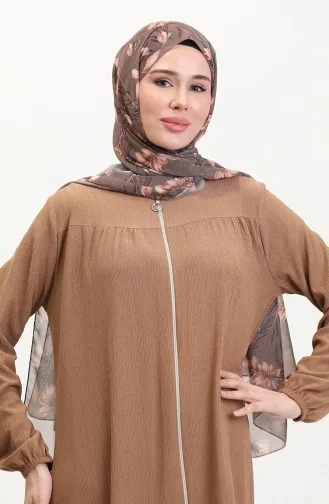 Kolu Lastikli Fermuarlı Ferace 5055-02 Sütlü kahve