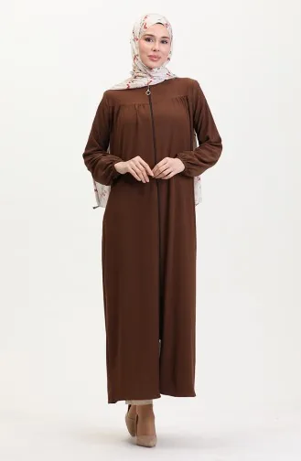 Elastic Sleeve Zippered Abaya 5055-03 Tan 5055-03