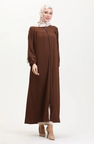 Elastic Sleeve Zippered Abaya 5055-03 Tan 5055-03