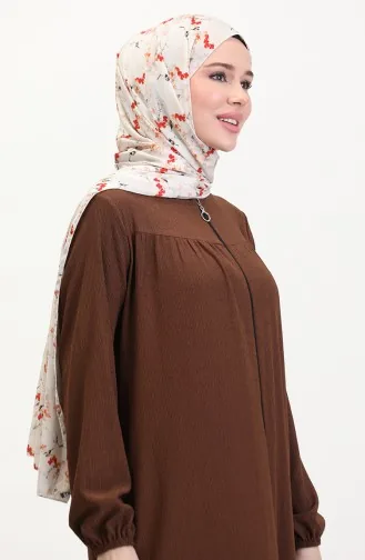 Elastic Sleeve Zippered Abaya 5055-03 Tan 5055-03