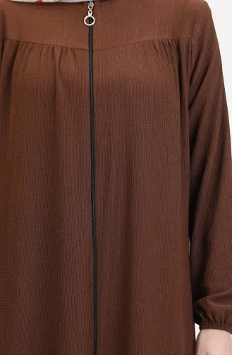 Elastic Sleeve Zippered Abaya 5055-03 Tan 5055-03