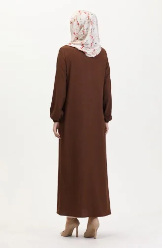 Elastic Sleeve Zippered Abaya 5055-03 Tan 5055-03