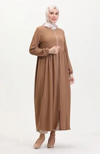 Abaya Met Elastische Mouwen En Rits 5056-01 Melkkoffie 5056-01
