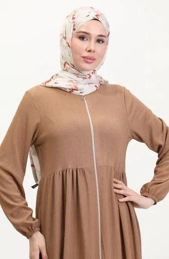 Abaya Met Elastische Mouwen En Rits 5056-01 Melkkoffie 5056-01