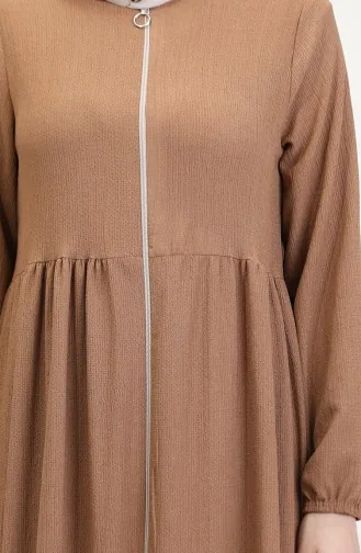 Abaya Met Elastische Mouwen En Rits 5056-01 Melkkoffie 5056-01