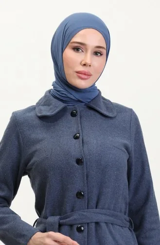 معطف كشمير بحزام 5502-03 أزرق داكن 5502-03