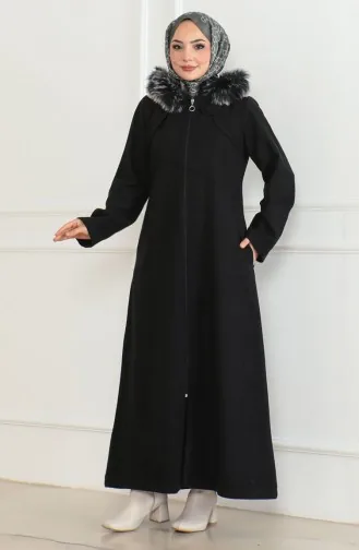 Manteau En Fourrure à Capuche 2058-01 Noir 2058-01