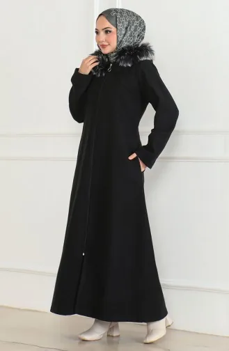 Manteau En Fourrure à Capuche 2058-01 Noir 2058-01