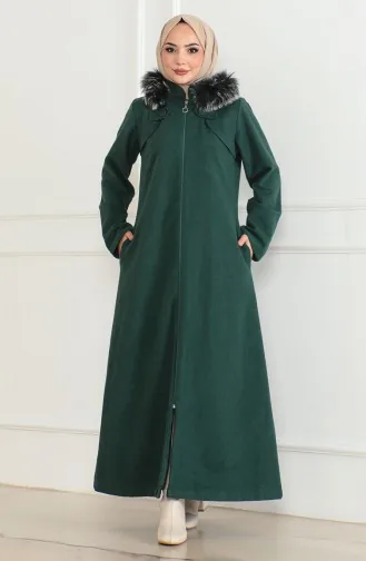 معطف فرو بغطاء للرأس 2058-03 أخضر زمردي 2058-03