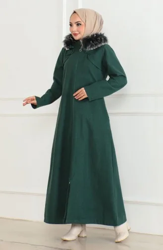 معطف فرو بغطاء للرأس 2058-03 أخضر زمردي 2058-03