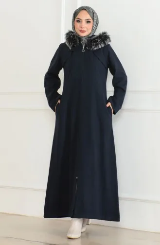 Manteau En Fourrure à Capuche 2058-06 Bleu Marine 2058-06