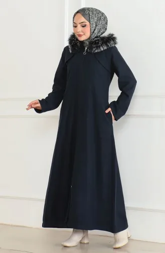 Manteau En Fourrure à Capuche 2058-06 Bleu Marine 2058-06