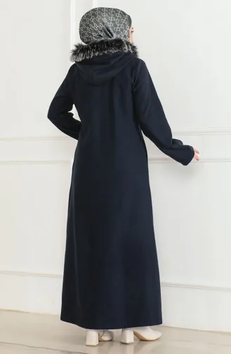 Manteau En Fourrure à Capuche 2058-06 Bleu Marine 2058-06