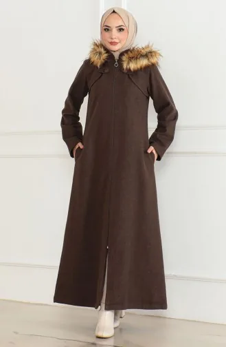 Kapüşonlu Kürklü Kaban 2058-07 Kahverengi