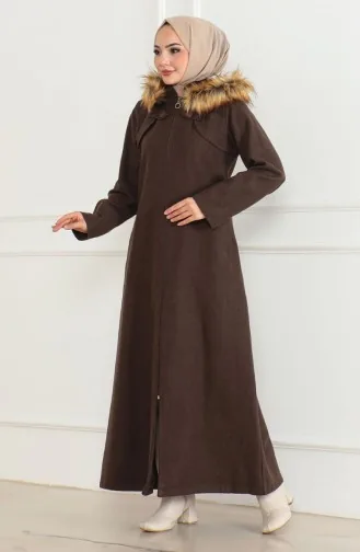 Kapüşonlu Kürklü Kaban 2058-07 Kahverengi