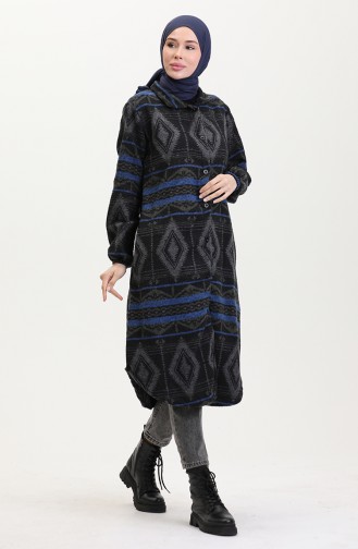 Etnik Desen Düğmeli Kap 0559-12 Siyah Saks
