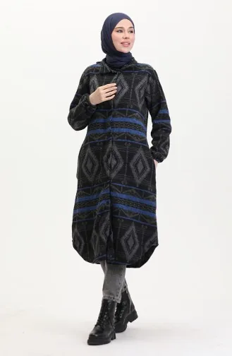 Cape Boutonnée à Motif Ethnique 0559-12 Noir Saxe 0559-12