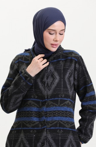 Etnik Desen Düğmeli Kap 0559-12 Siyah Saks