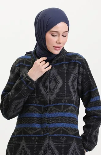 Cape Boutonnée à Motif Ethnique 0559-12 Noir Saxe 0559-12