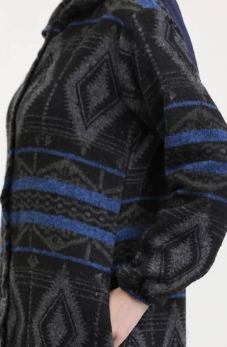 Cape Boutonnée à Motif Ethnique 0559-12 Noir Saxe 0559-12