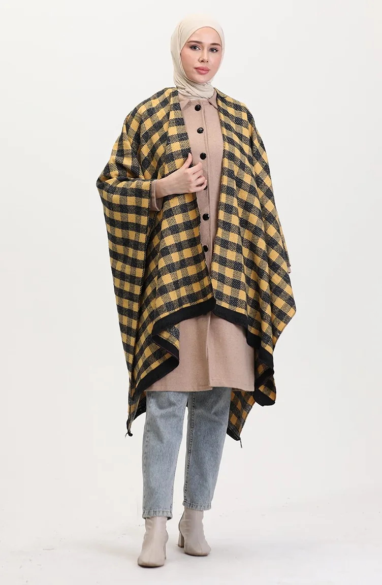 Poncho Châle Épaule 2021-01 Moutarde Noir 2021-01