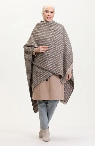 Poncho-Schulterschal 2026-01 Grau Rot 2026-01