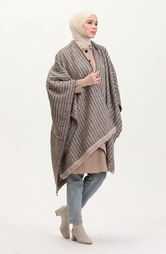 Poncho-Schulterschal 2026-01 Grau Rot 2026-01